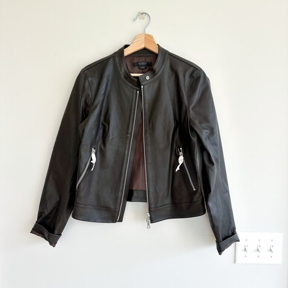 Classics by Worth Genuine Leather Zip Up Jacket Black 10 NWOT